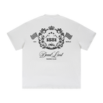 black logo graphic on the back of a white tshirt