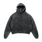 Black hoodie with a brand logo on a white background