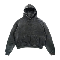 Black hoodie with a brand logo on a white background