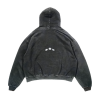 Black hoodie with star design on the back against a white background