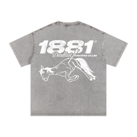 Gray t-shirt with white graphic design on a white background