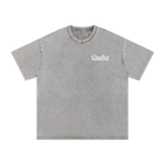 Gray t-shirt with a logo on a white background