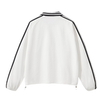 White sweatshirt with black stripes on a white background
